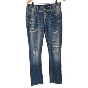 Silver Jeans Co Suki Mid Skinny Distressed Ripped Denim Blue W30